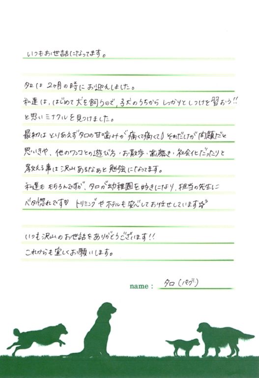 タロくん(パグ)の飼い主様の声