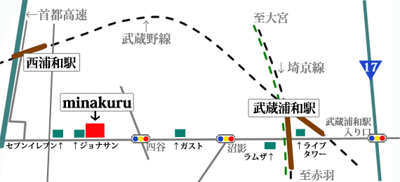 学校・ペットホテルminakuru略地図
